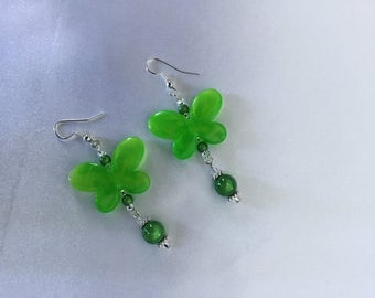 Large Green butterfly earrings