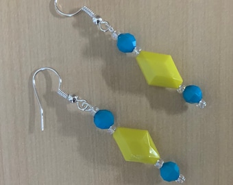 Yellow and Blue Dangle Earrings