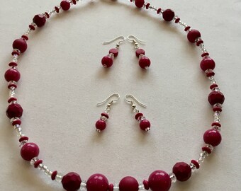 Deep pink large bead necklace and earrings