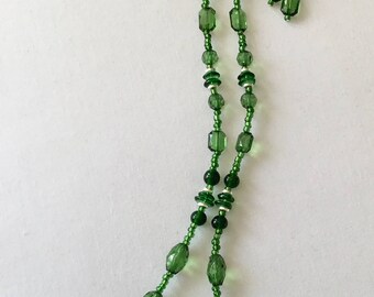 Bright green long beaded neckllace and earring set
