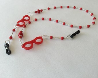 Red glasses spectacle//glasses beaded chain