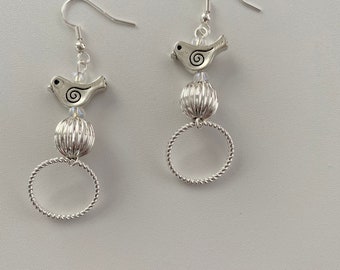 Bird and Hoop Dangle Earrings