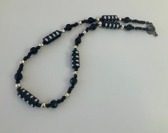 White Dot Black Bead Necklace