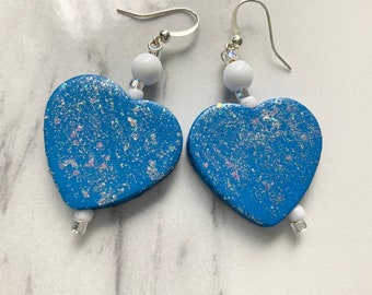 Bright Blue Dangle Heart Earrings