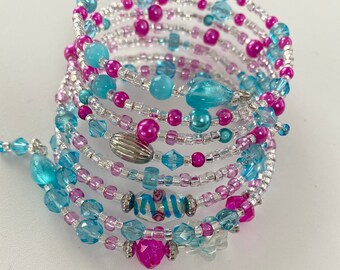 Pretty Pink and Blue Memory Wire Bracelet