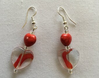 Red beaded Heart earrings