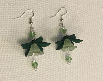 Green Dangly Flower Earrings