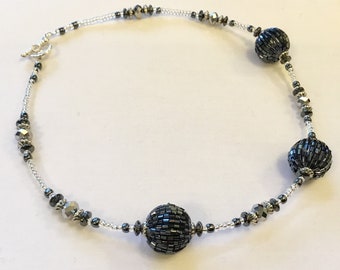 Grey/Black sparkle bead choker necklace