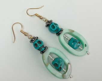 Turquoise Dangly Skull Earrings