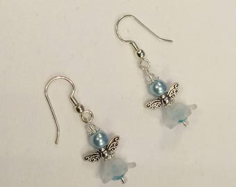 Blue Christmas angel earrings