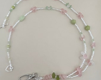 Pink Flower Bead Lanyard