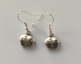 Little Silver Plated Cupcake Charm Earrings