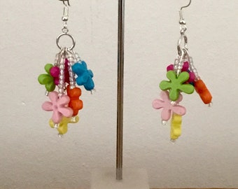 Multi flower bead dangle earrings