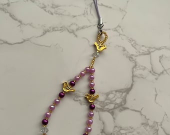 Purple Bird Bead Phone Charm