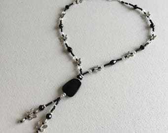 Black and crystal  butterfly beaded necklace