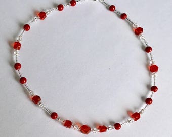 Red and crystal choker style necklace