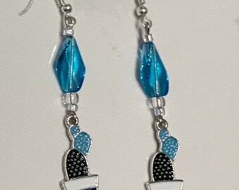 Blue Cactus Charm Earrings