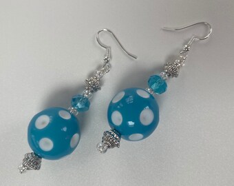 Chunky Blue Dot Dangle Earrings