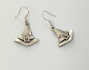 Silver Witch Hat Charm Earrings