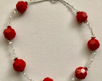 Bright Red Beaded Necklace