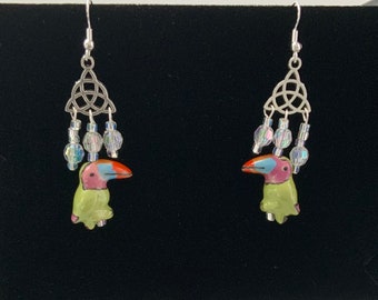 Bird Bead Dangly Earrings