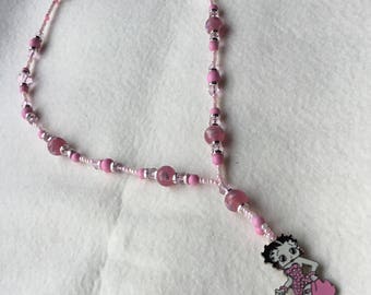 Pretty pink beaded Betty boop necklace