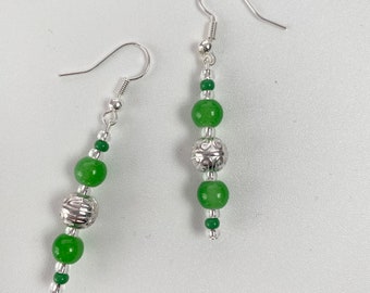 Green Bead Dangly Earrings