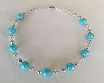 Bright blue disco ball necklace
