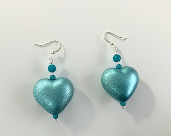 Metallic Blue Heart Earrings