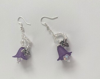 Purple Flower with Bee Dangly Earrings