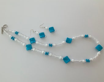 Blue and White Necklace and Earrings
