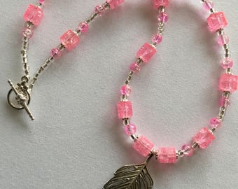 A beautiful pink beaded necklace