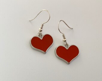 Bright Red Heart Charm Dangly Earrings