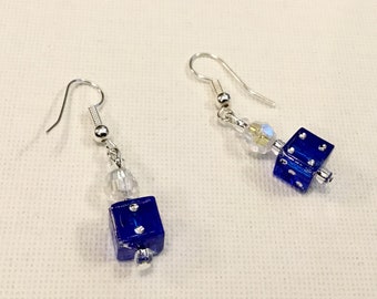 Blue Dice Dangle Earrings