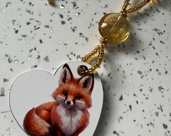 Heart Shaped Fox Pendant Beaded Necklace