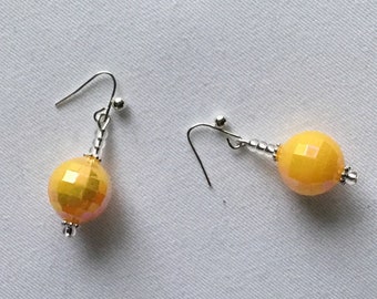 Bright yellow disco ball earrings