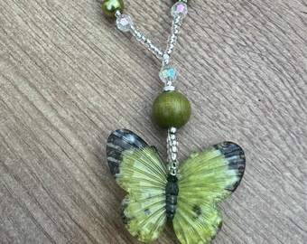 Pretty Green Butterfly Pendant Necklace