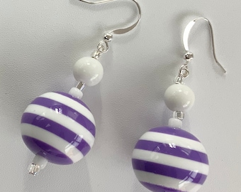 Purple and White Round Chunky Earrings