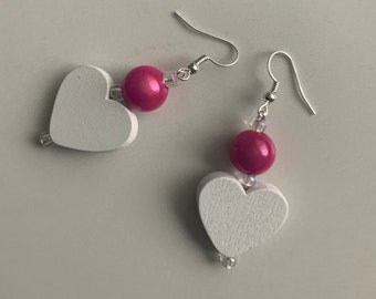 Chunky White Heart Dangle Earrings
