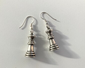 Silver Chess Piece Charm Earrings
