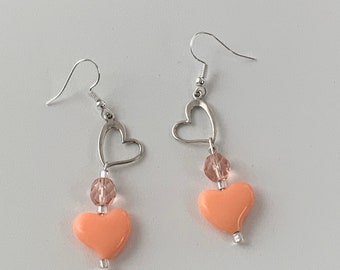 Peach Heart Dangly Earrings