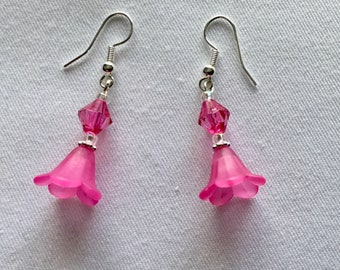 Bright Pink Flower Dangle Earrings