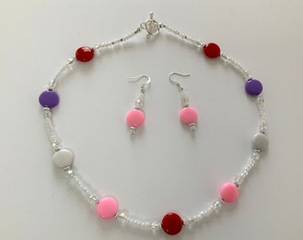 Pretty Colourful Bead Necklace and Earrings