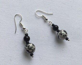 Black bead dangle earrings