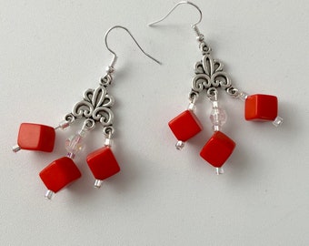 Bright Red Dangle Earrings