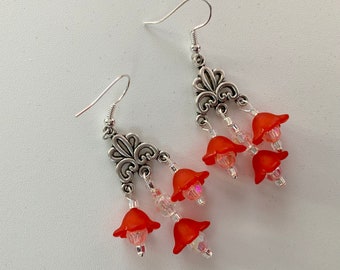 Pretty Red Flower Dangle Earrings