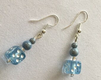 Pale blue dice earrings