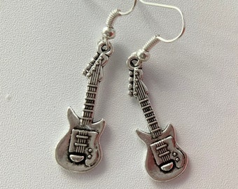 Silver Plated Guitar Charm Earrings