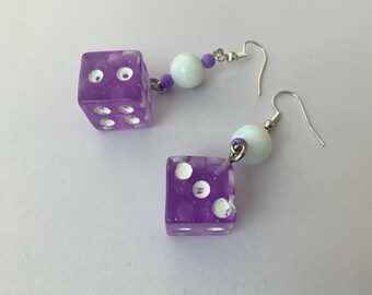 Chunky Purple Dice Earrings