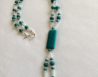 Long Turquiose/blue  beaded necklace
